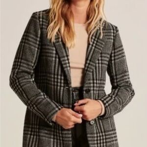 Abercrombie & Fitch Gray Plaid Wool-Blend Blazer Coat - Size XS